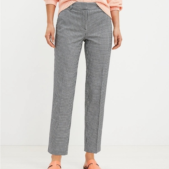 LOFT CURVY RIVIERA CROPPED BLACK & WHITE GINGHAM career classiccore PANT. 10P - Picture 1 of 11